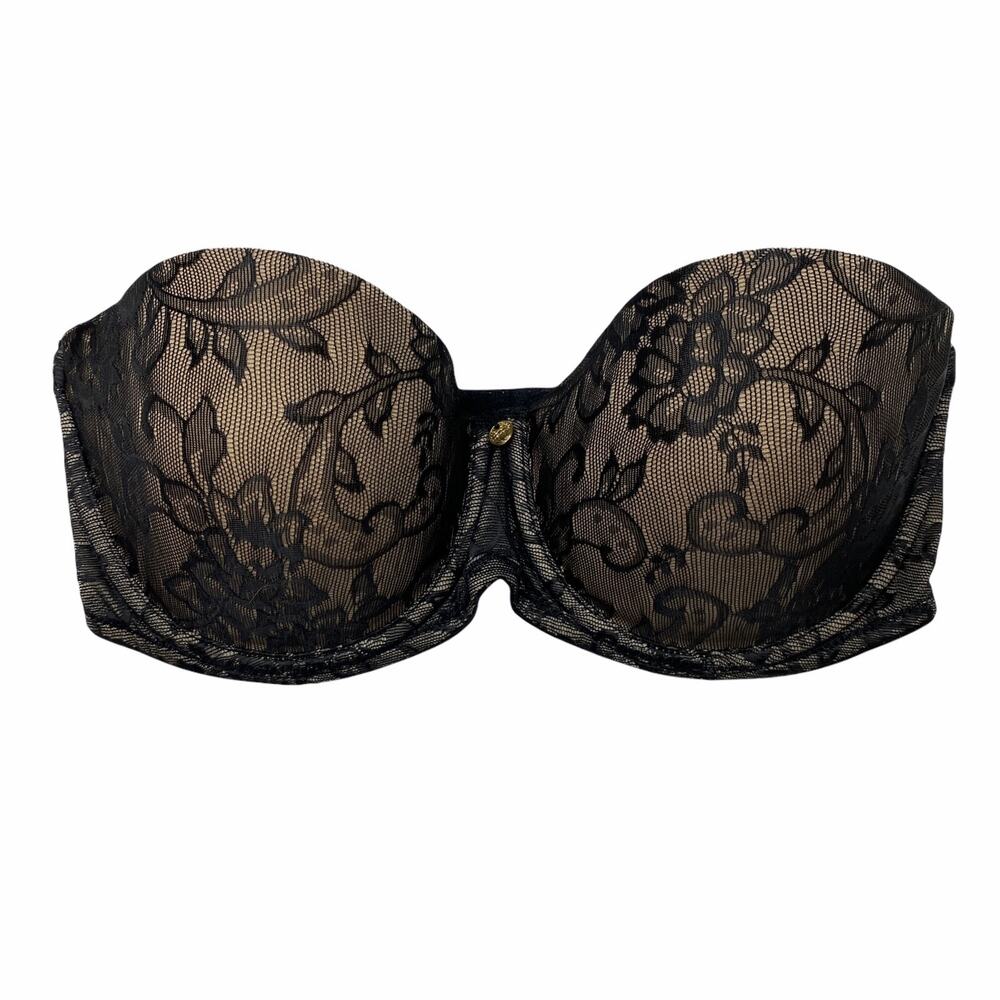 Natori Calais Strapless Bra Black Lace Underwire Size 32D